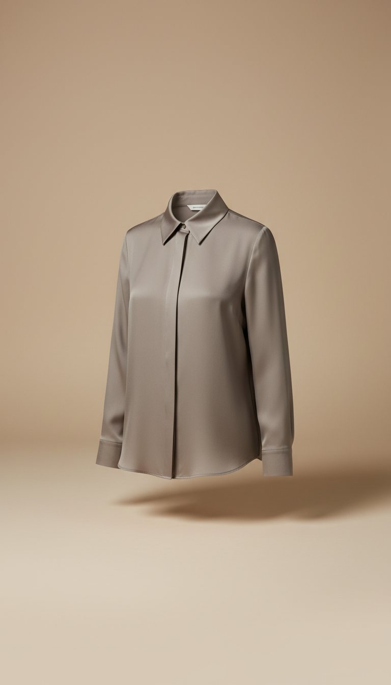 Silk Blouse Misty Taupe Tailored Collar